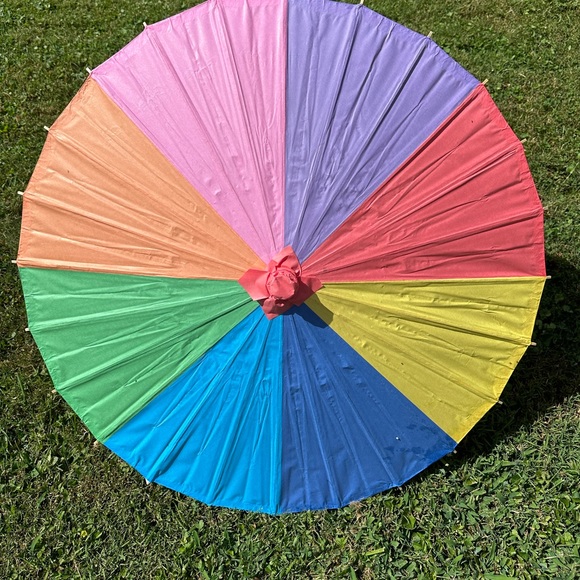 Rainbow Paper Parasol Sun Umbrella for Wedding or Summer Decor - Picture 6 of 7